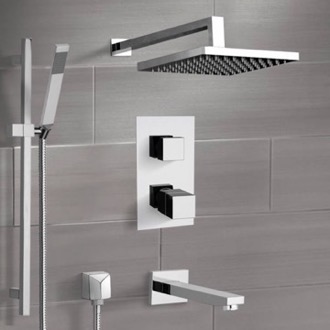 Tub and Shower Faucet Chrome Thermostatic Tub and Shower System with Rain Shower Head and Hand Shower Remer TSR47